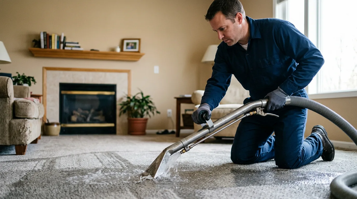 Water damage restoration technician working near Haddam, KS